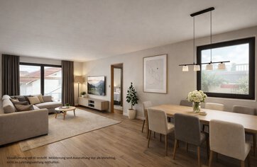 Innenvisualisierung WZ 2-Zimmer-Wohnung | © HausBauHaus GmbH - Erstellt mittels KI