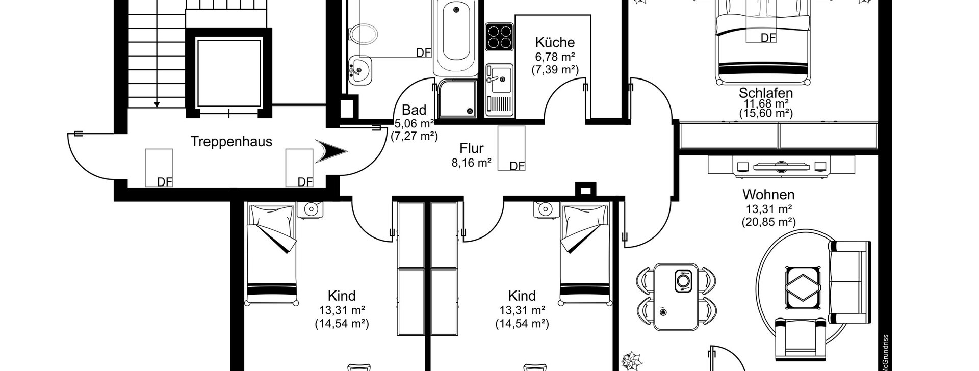 Dachgeschosswohnung Grafing - Grundriss | © HausBauHaus GmbH